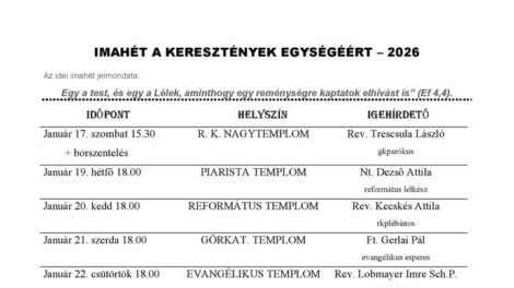 Imahét a keresztények egységéért Sátoraljaújhelyen