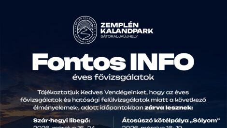 Karbantartás miatt több élményelem is időszakosan zárva tart a Zemplén Kalandparkban