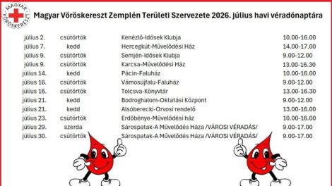 Júliusban is számos helyszínen várják a véradókat Zemplénben