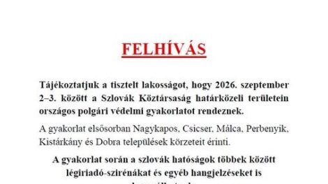 Szirénák hangja hallatszódhat a szlovák-magyar határ közelében