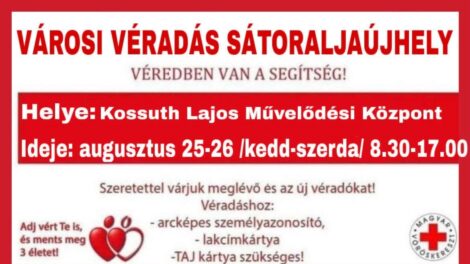 Városi véradást tartanak Sátoraljaújhelyen