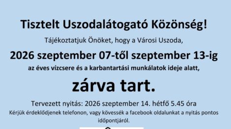 Sátoraljaújhelyi Városi Uszoda: egy hétig szünetel a működés